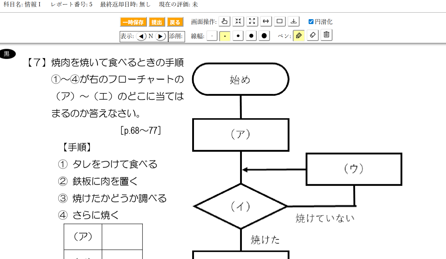 学習者のレポート作成画面